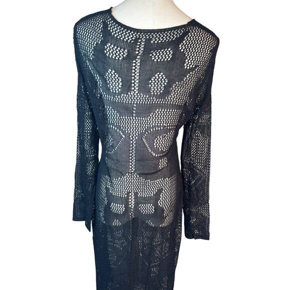 2/$50 Boho OS Gypsy Beach Black Goddess Maxi Crochet V-Neck Beach Swim Cover-up - Picture 8 of 12